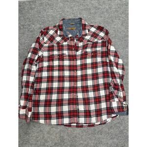 Jachs Girlfriend Bea Red Plaid Flannel Snap Button Roll Tab Sleeves Shirt L